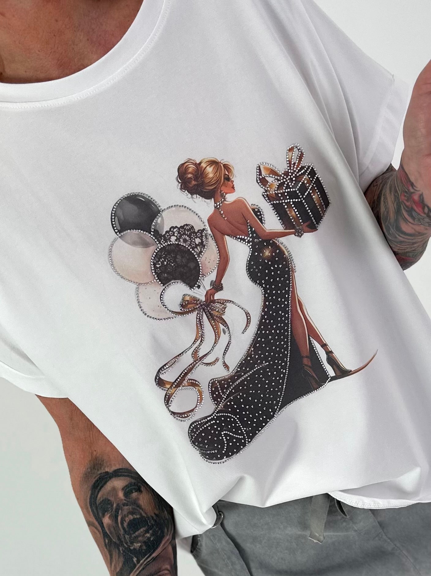 T-Shirt Woman mit Strassdetails - weiss