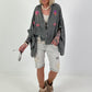 Oversized Muslin Blouse with Colorful Bead Embroidery - Anthracite
