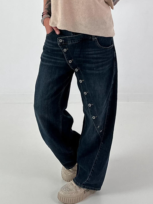 Jeans mit Knopfleiste quer - denim