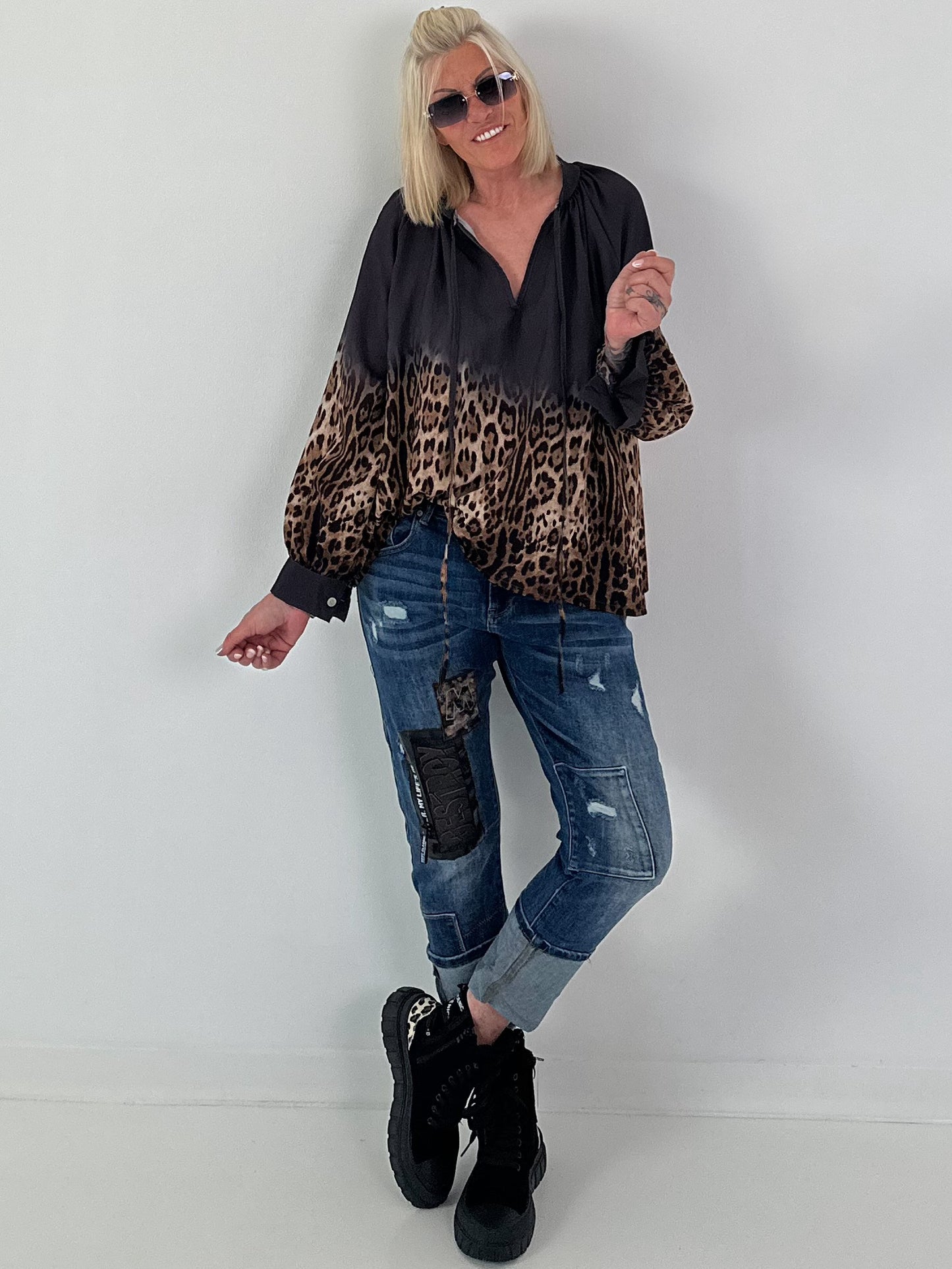 Tunika mit Leo-Print - leo-anthrazit