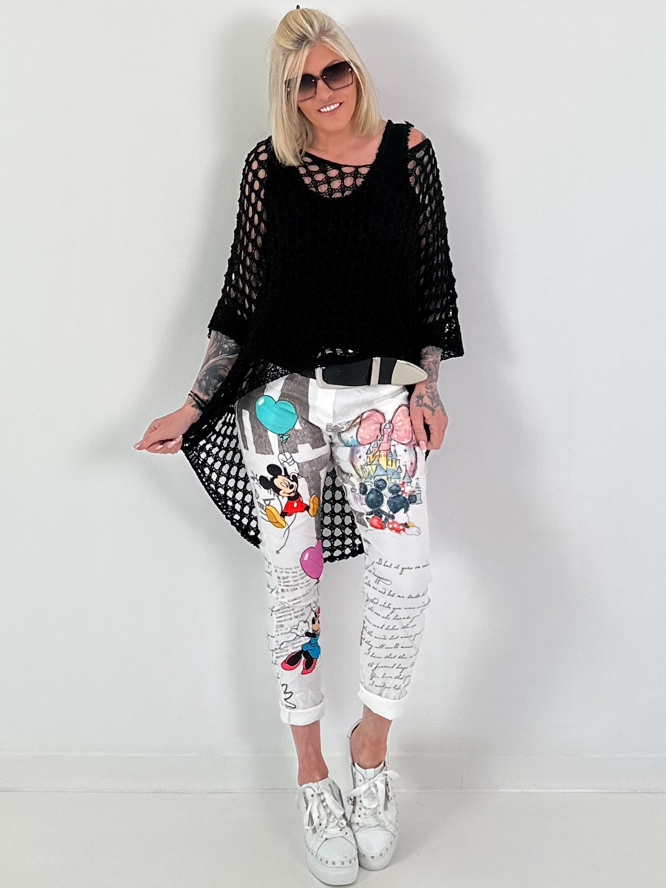 Trousers with print mix and comic motifs - white-grey-multicoloured