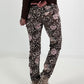 Hose in Wildleder-Optik mit Leo Print und floralem Muster - beige - mehrfarbig
