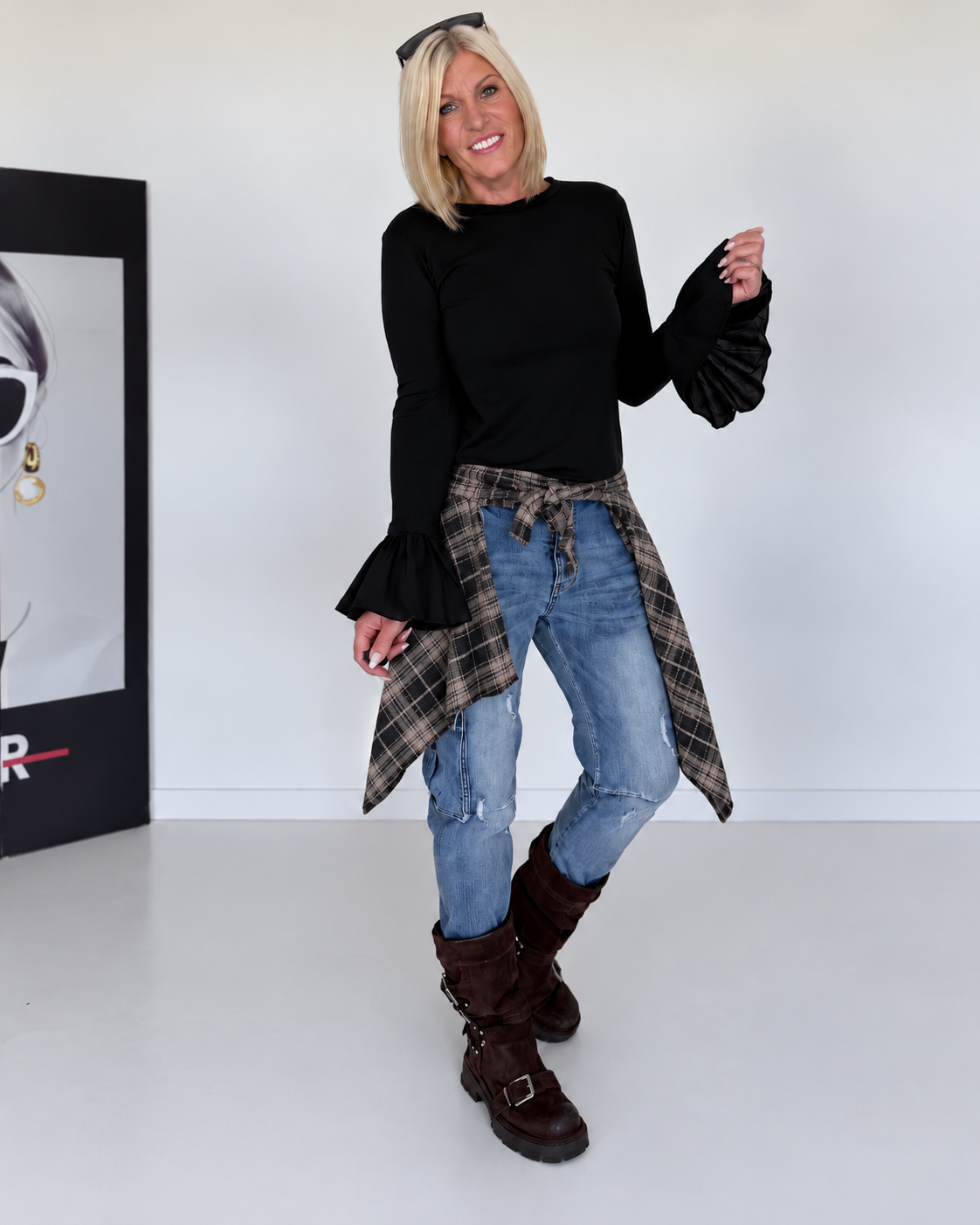 Waist Wrap im Karomuster - taupe-mehrfarbig