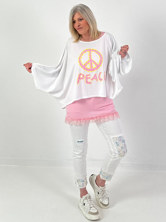 Oversized Shirt Peace - weiss