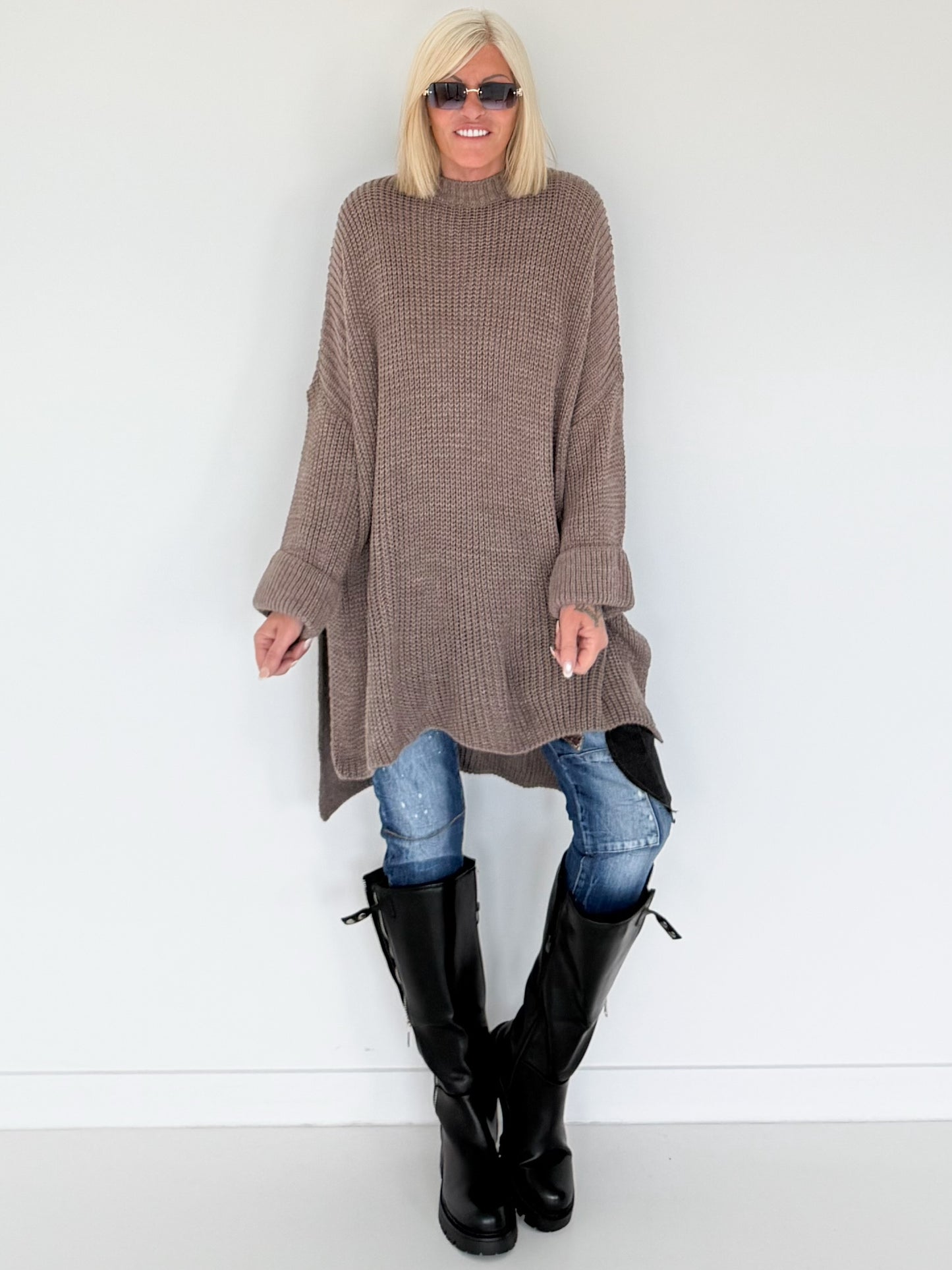 Long Strickpullover - taupe