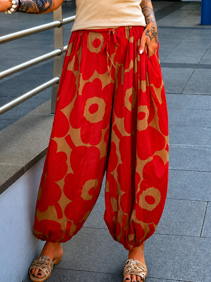 Leichte Pumphose mit floralem Print  - rot-camel