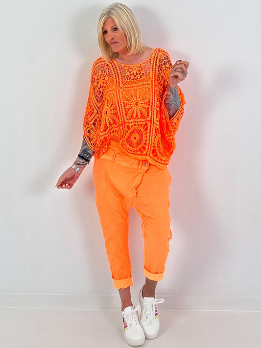 Häkelshirt mit Top - neonorange