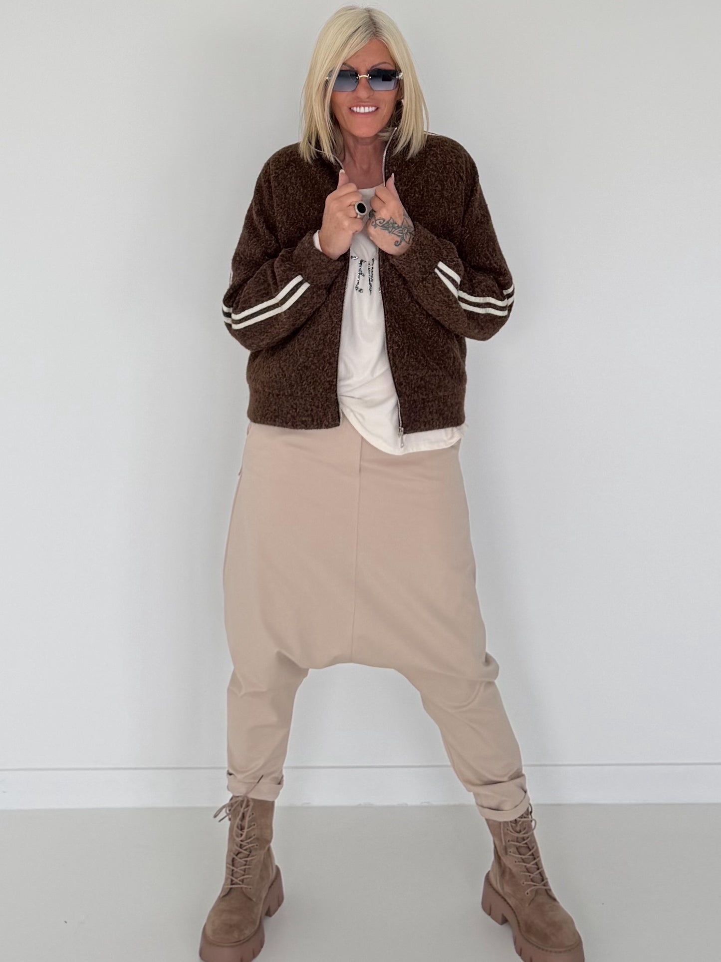 Jacke mit Streifen-Details - mokka (lieferbar ab ca.01.09.26)