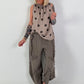Polka dot top with ruffled collar - taupe-dark brown