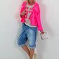 Jeansjacke in Destroyed Optik - neonpink