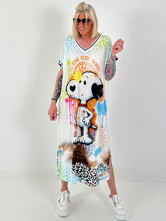 Dress with print mix - white-yellow-multicolored