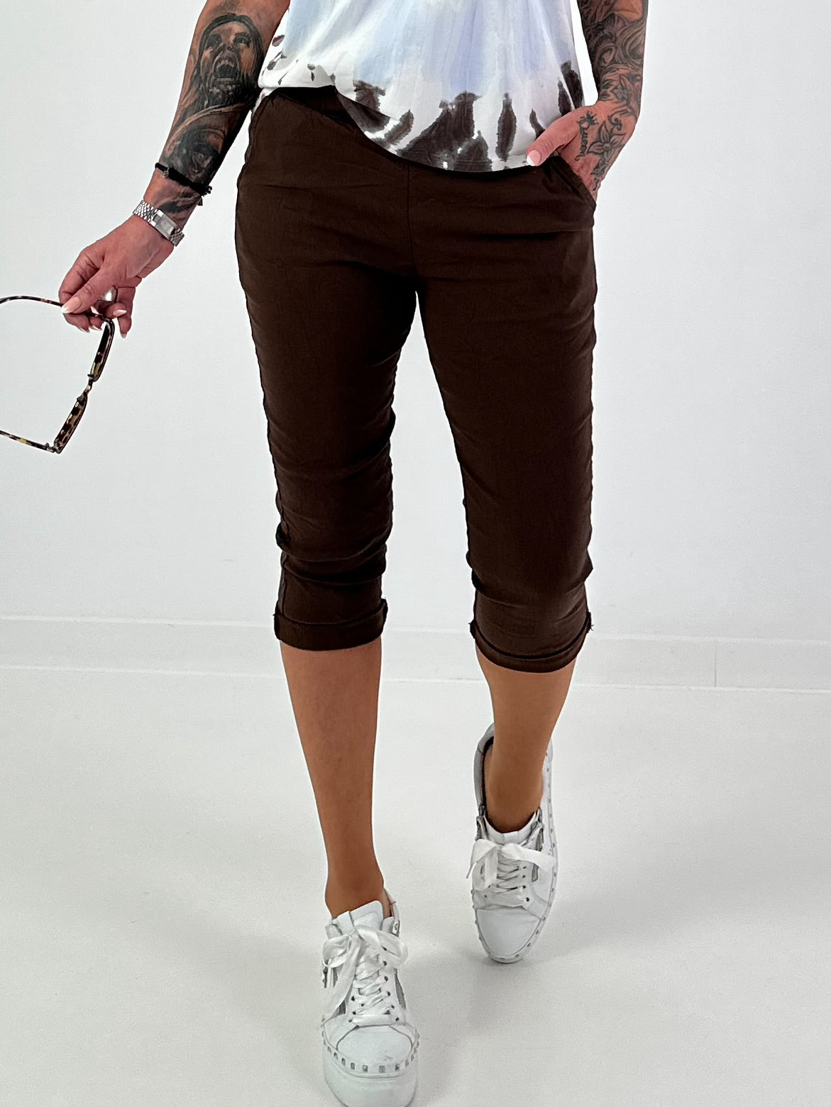 Capri Pants with Tie - chocolate