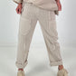 Linnen broek met opgestikte zakken en franjes - beige