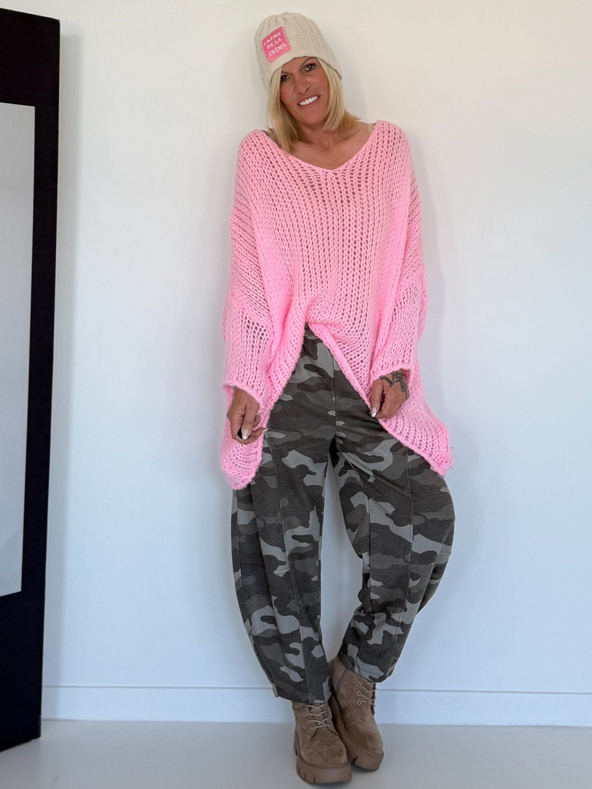 Soft Oversized Chunky Knit Sweater - Pink