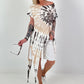Asymmetrical batik-patterned shirt - white-beige-dark brown