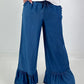 Dark blue jeans with flounced hem