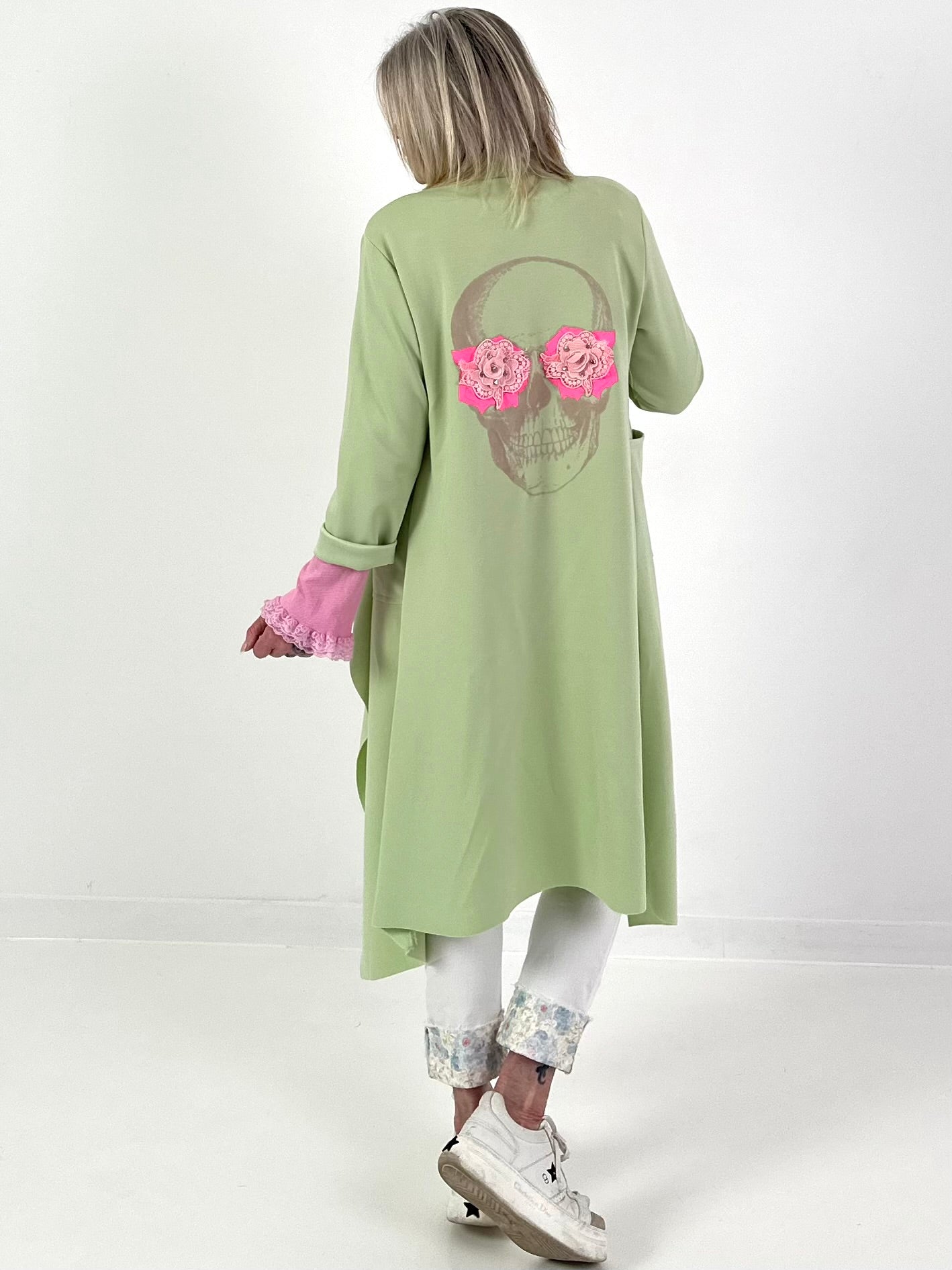 Trui met doodskopmotief - limoengroen