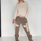 Sweathose im Materialmix - taupe-beige