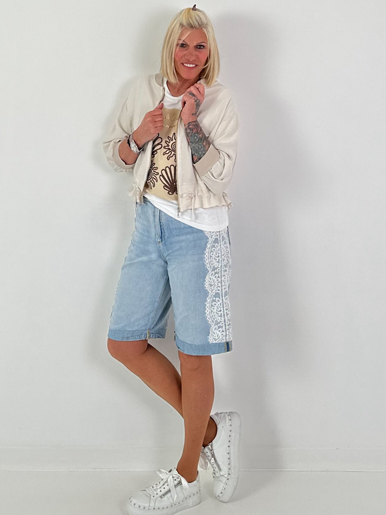 Lichtgewicht blouson met strikdetail - beige