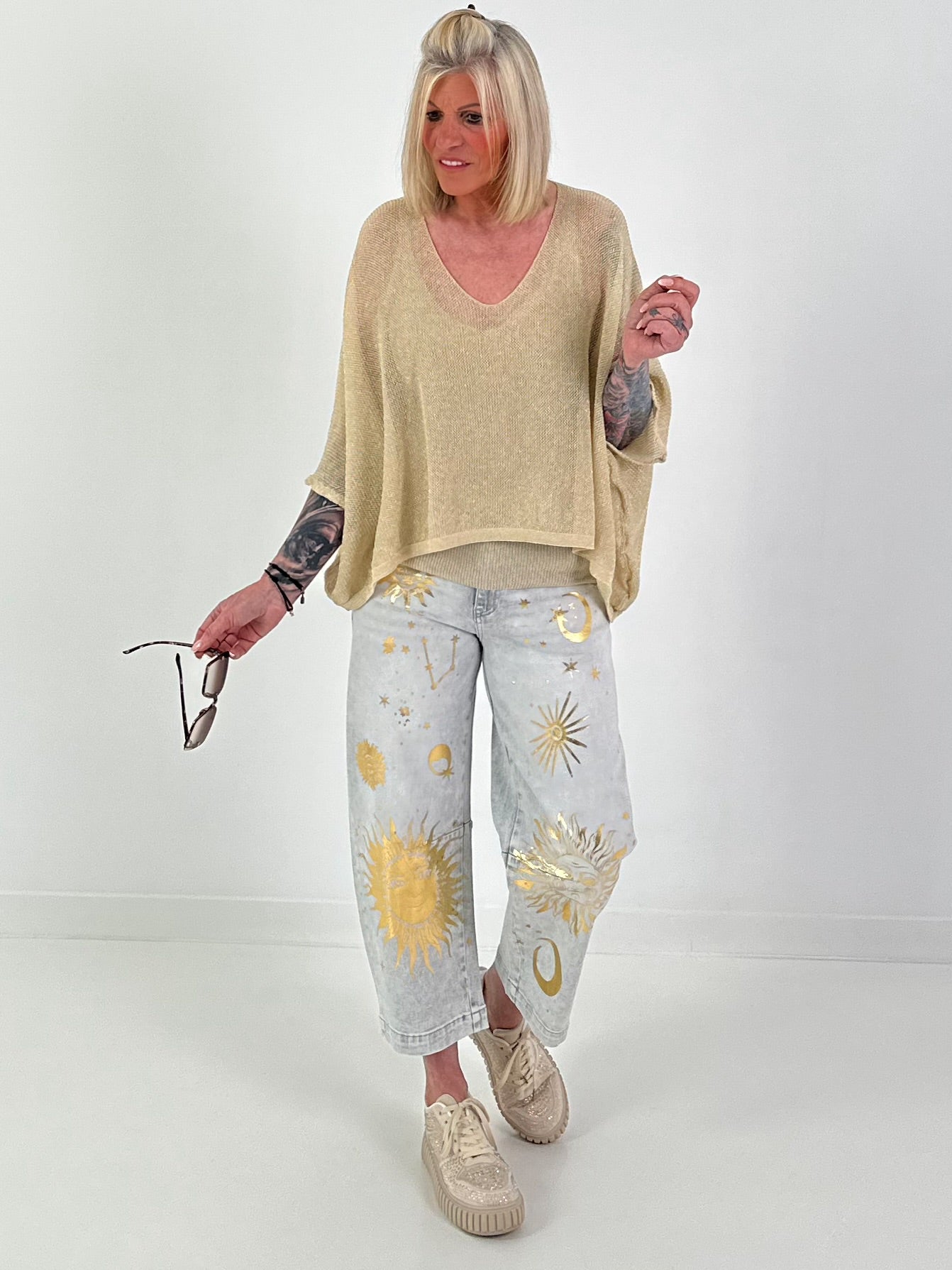 Strickpulli mit Lurex - beige