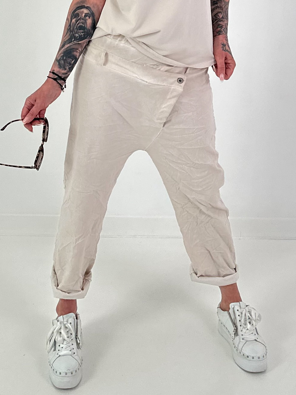 Baggy Hose im Layering Look - beige