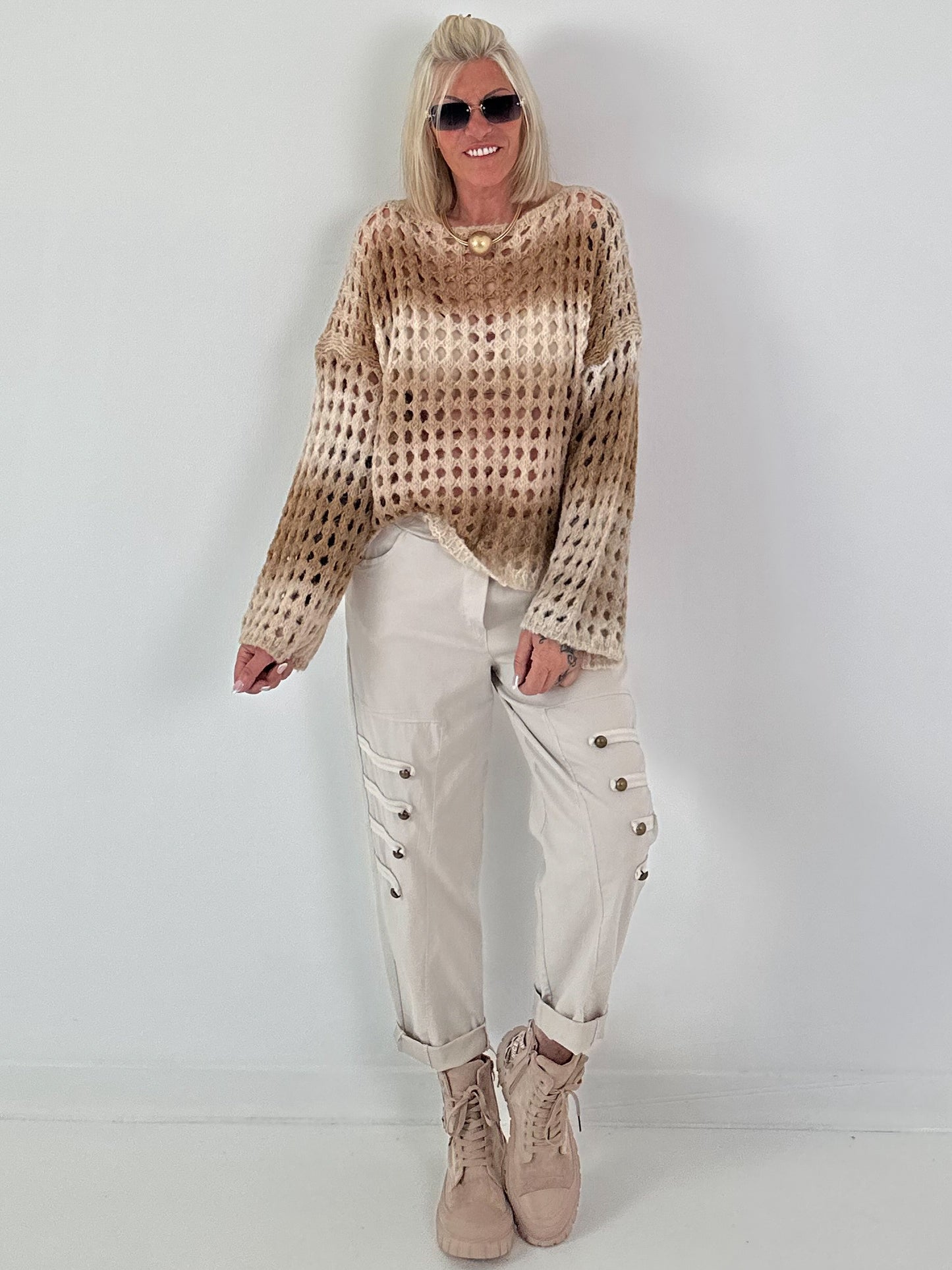 Grobstrickpullover mit Farbverlauf - beige-mehrfarbig