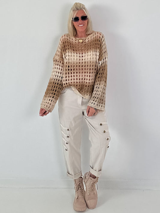 Grobstrickpullover mit Farbverlauf - beige-mehrfarbig