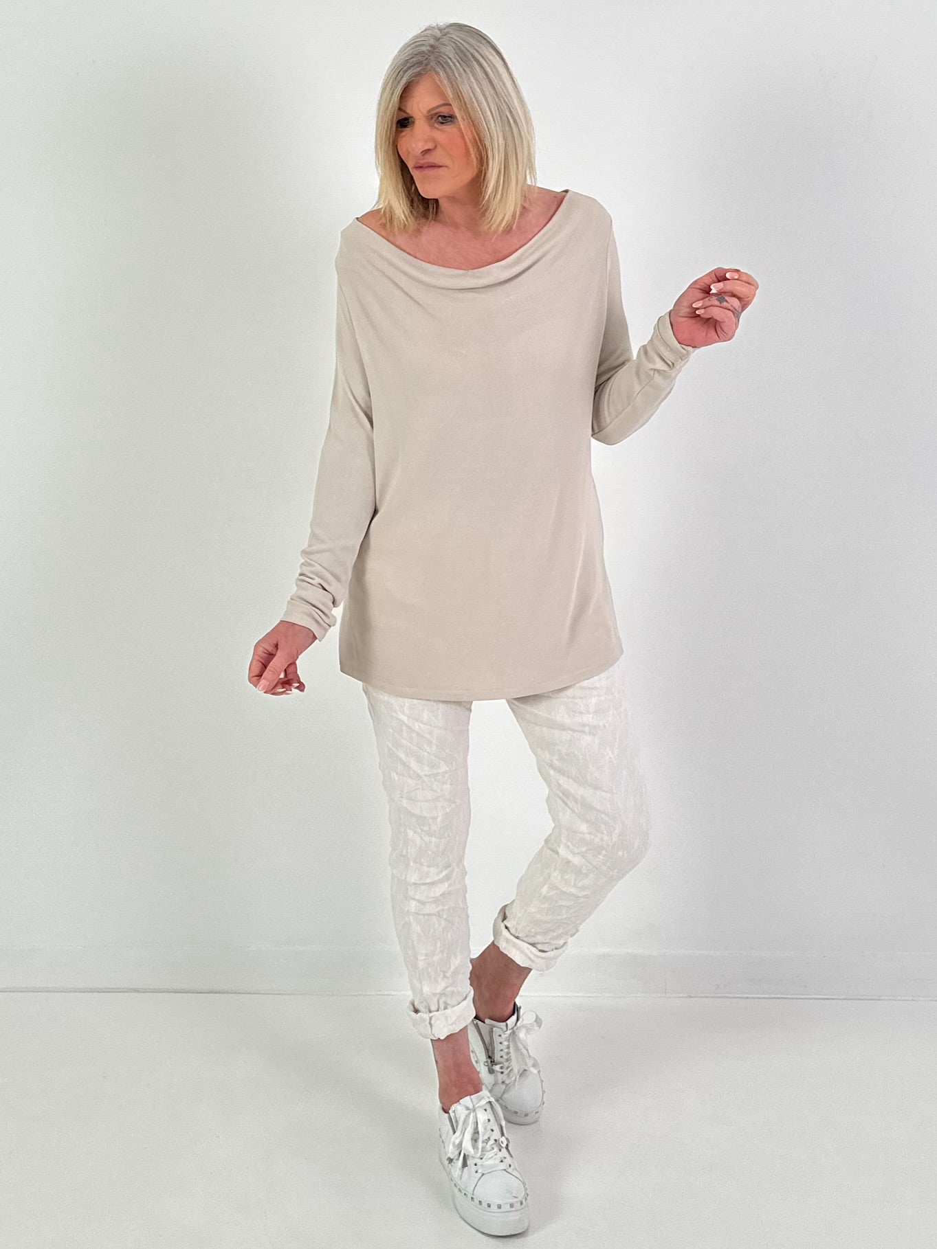 Shirt met watervalhals - beige