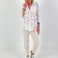 Seidenbluse mit Frottee-Applikationen - weiss