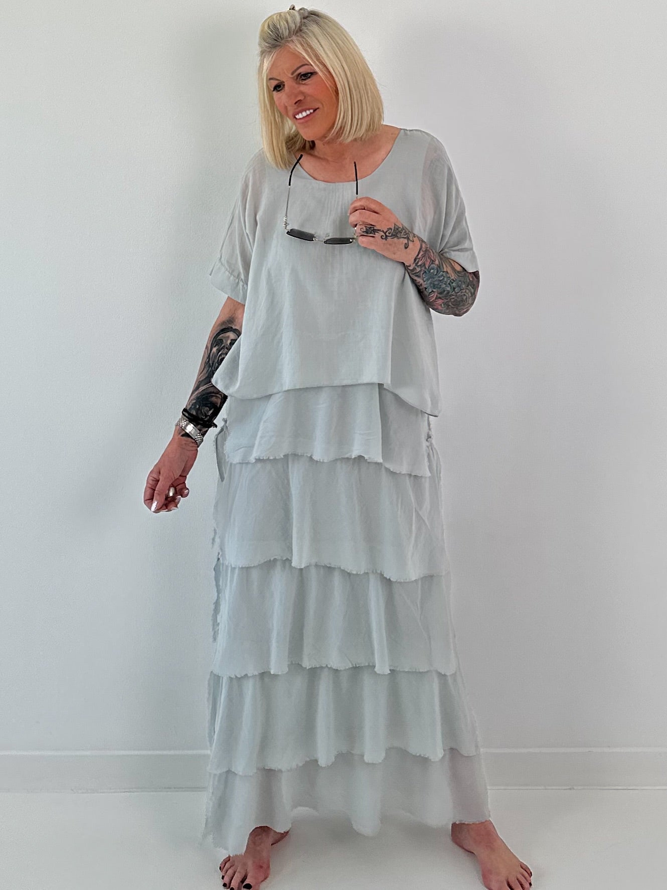 Kleid im Lagenlook - hellgrau
