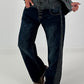 Jeans with double waistband and leopard details - denim-grey