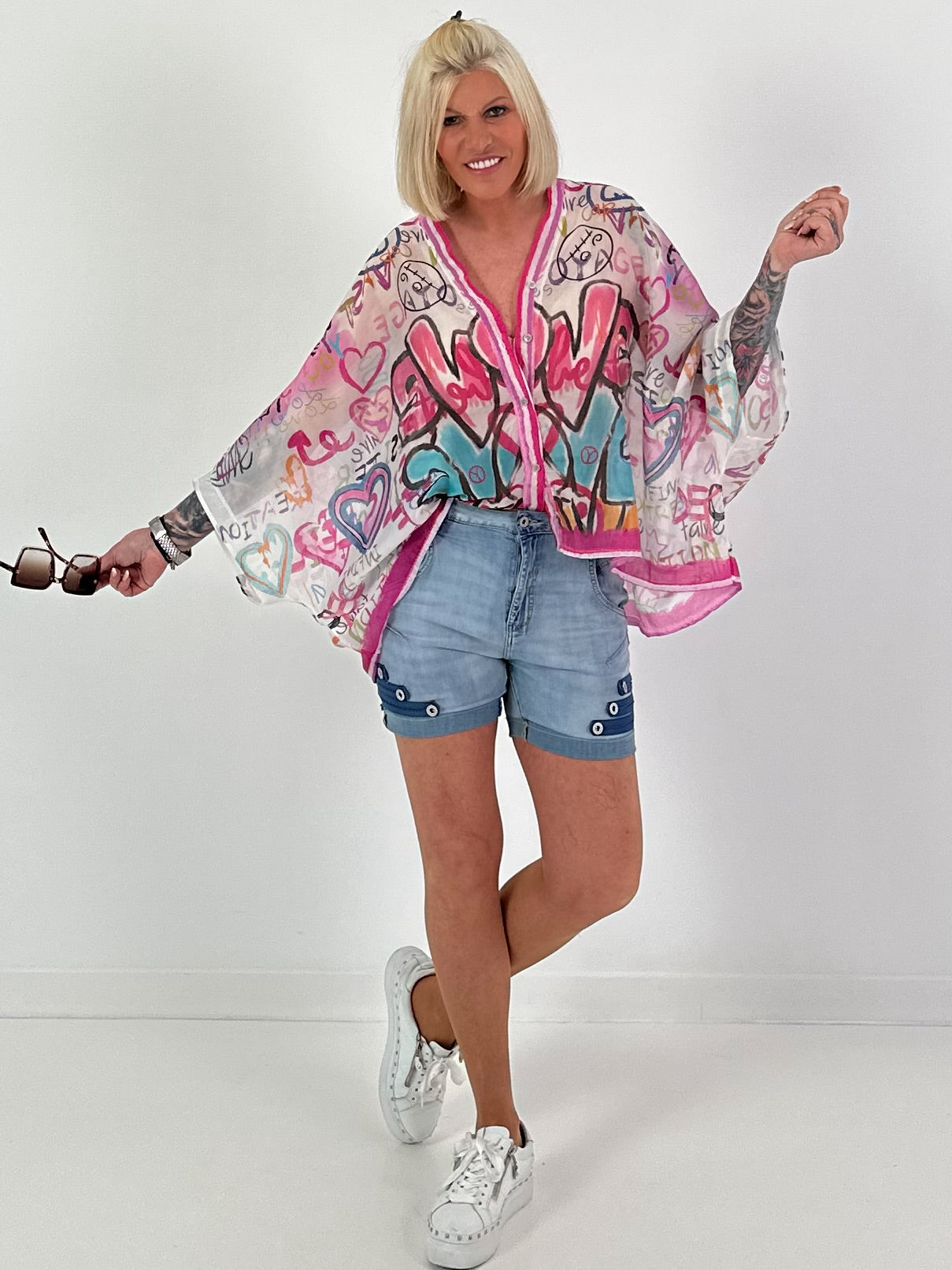 Leichte Bluse mit Print-Mix - pink-mehrfarbig