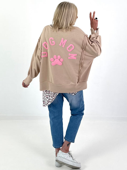 Oversized Sweater Dog Mom - beige