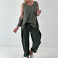 Grobes Leinen/Baumwoll Top - oliv