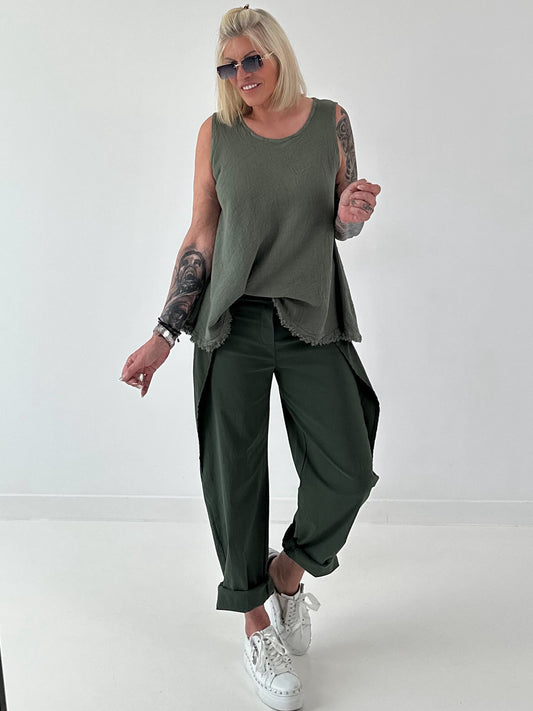 Grobes Leinen/Baumwoll Top - oliv