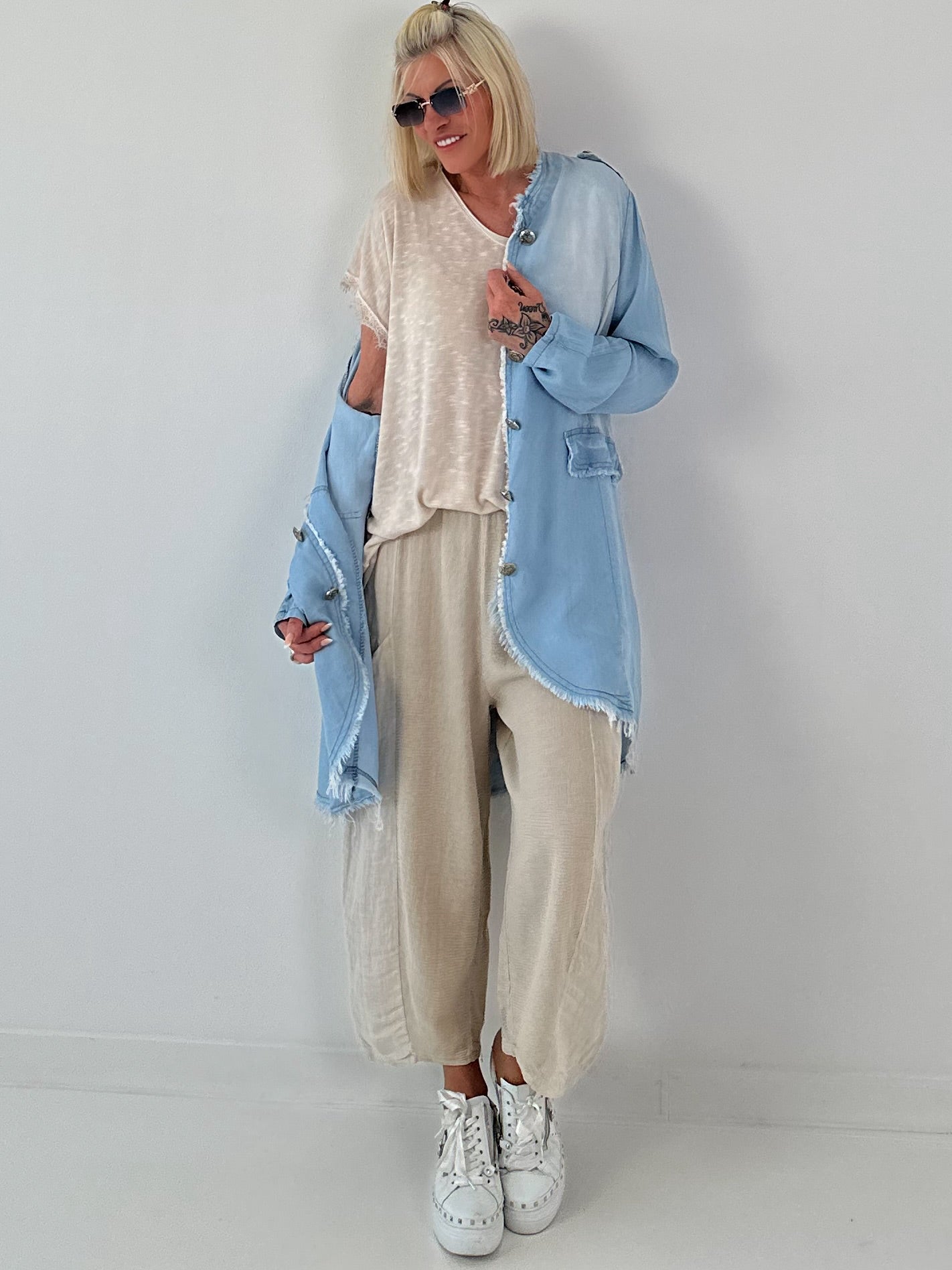Oversized Leo Linen Military Coat - Khaki