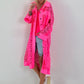 Jeansmantel mit floralem Netzeinsatz - neonpink