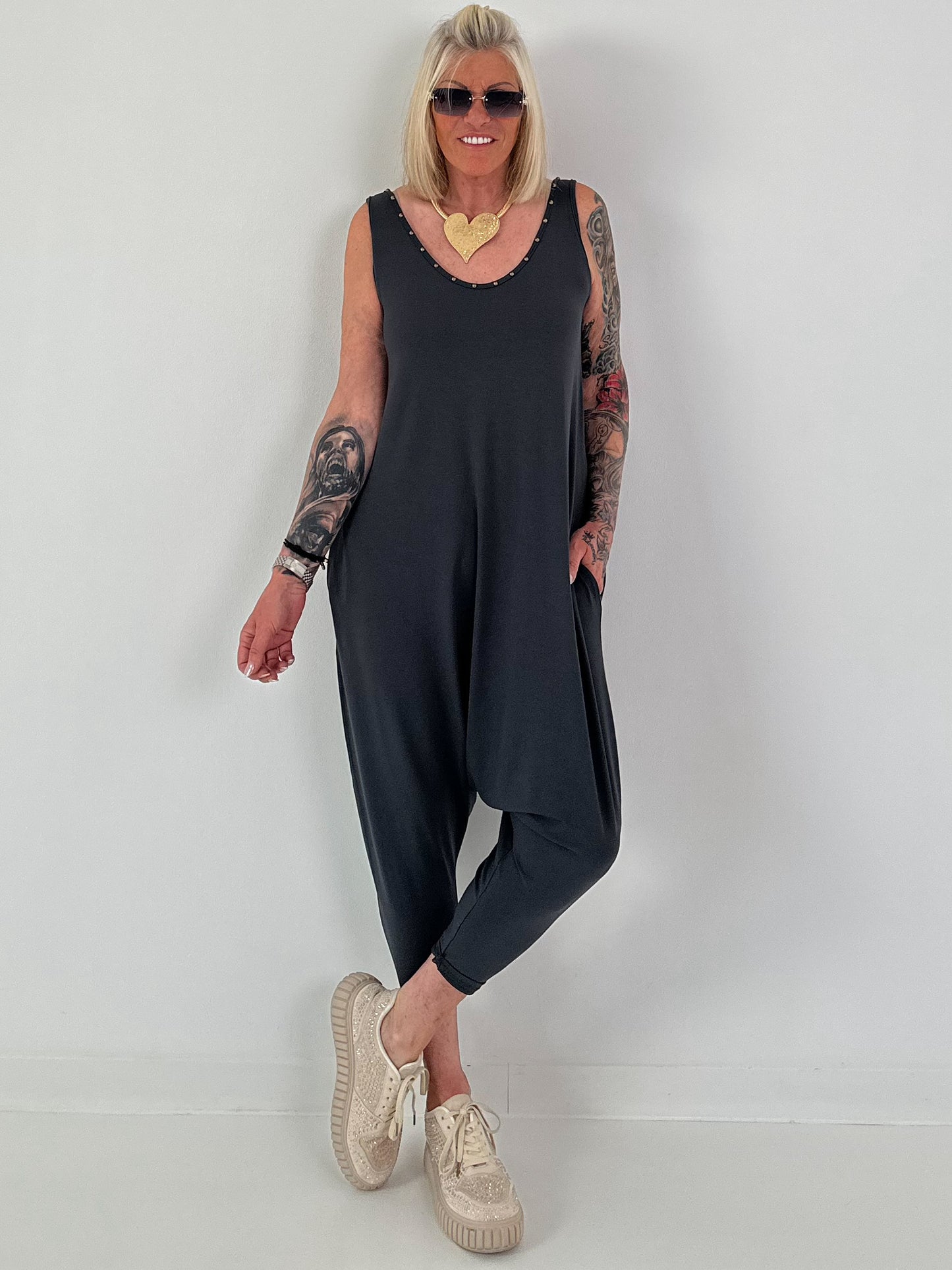 Jumpsuit mit Nieten - anthrazit