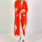 Oversized Strickmantel mit Kapuze Modell "Skull" - orange-weiss