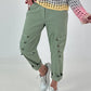 Hose mit elastischem Bund und Knopfdetails - khaki