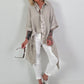 Oversized Bluse asymmetrisch mit Krawatte - taupe