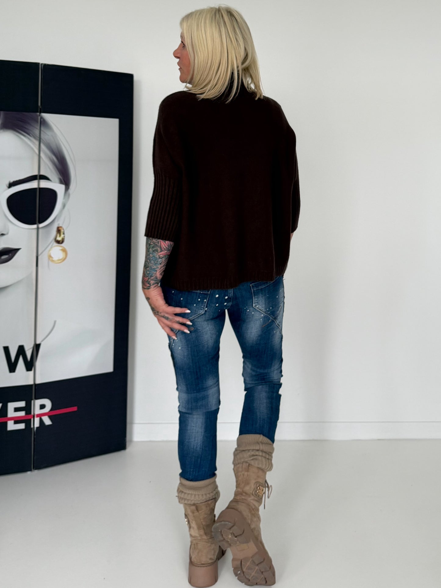 Strickpullover mit Turtleneck - mokka