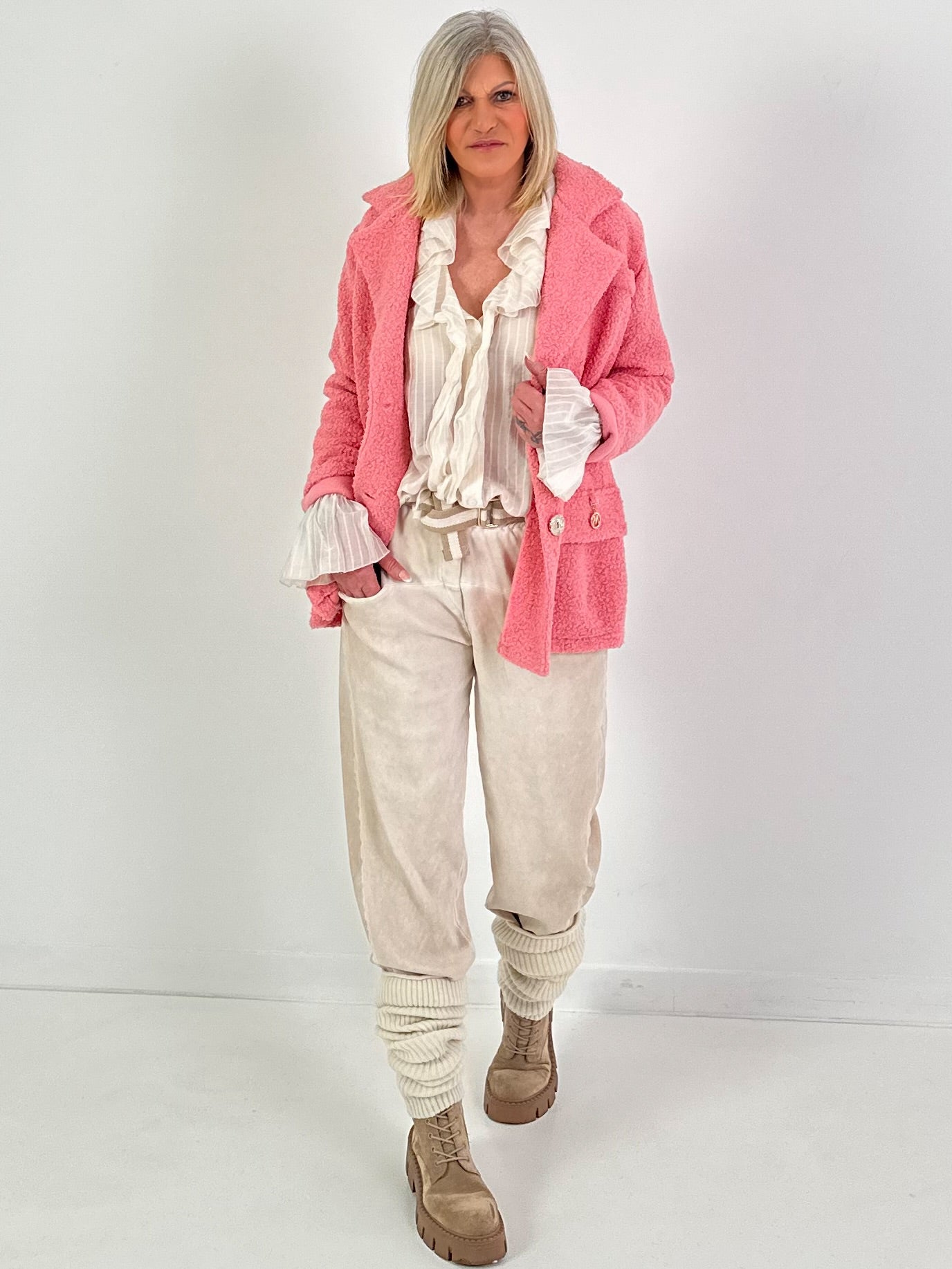 Bouclé Jacke - rosa