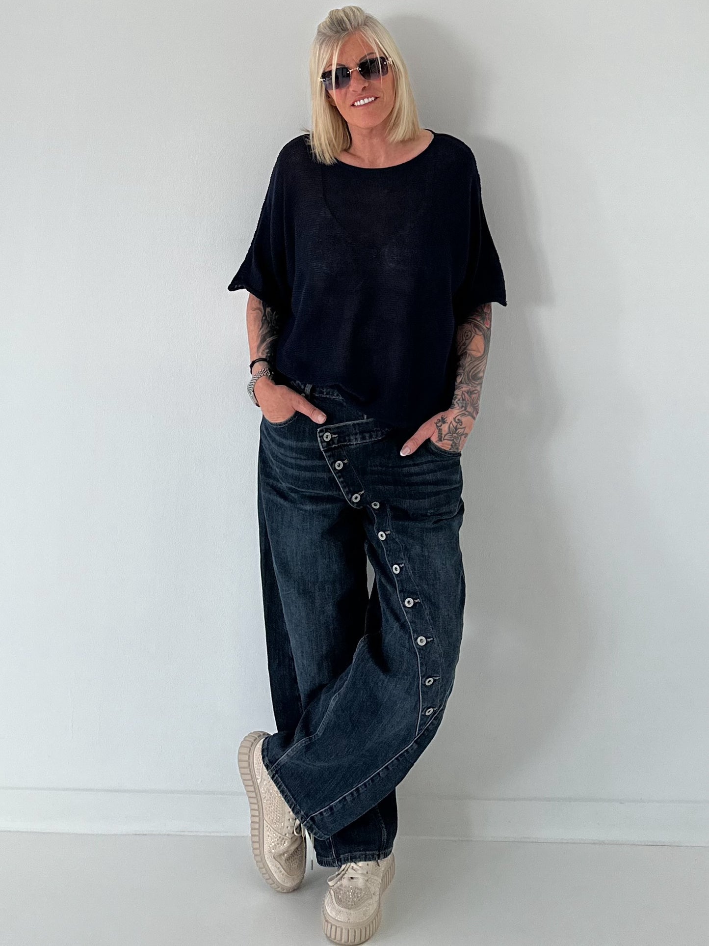 Lightweight half-sleeve sweater - navy