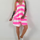 Two-piece with block stripes - white-neon pink