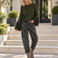Fringe-look sweater with trumpet sleeves - olive