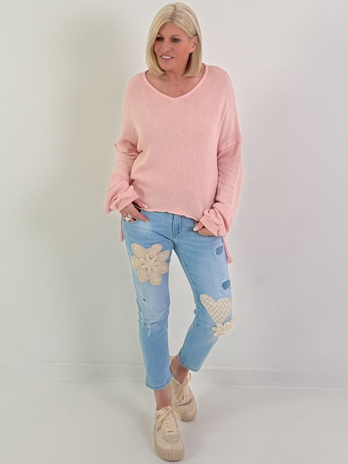 Oversized Strickpullover - rosa