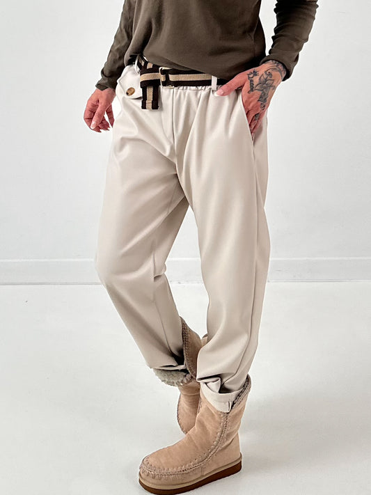 Leather-look trousers, model "Cream Flow" - beige