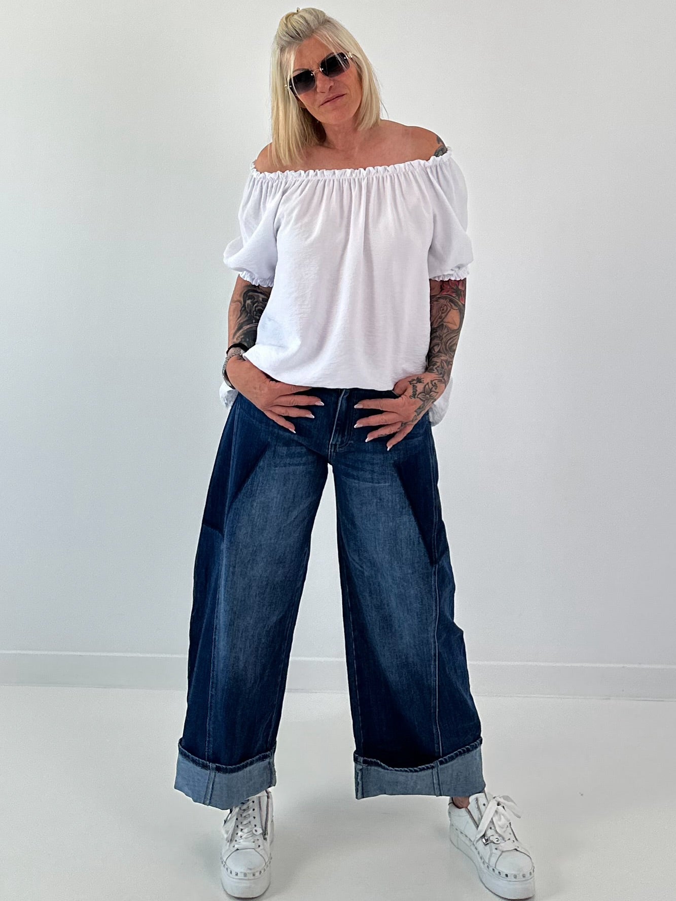 Carmen Tunika mit halben Arm  - weiss