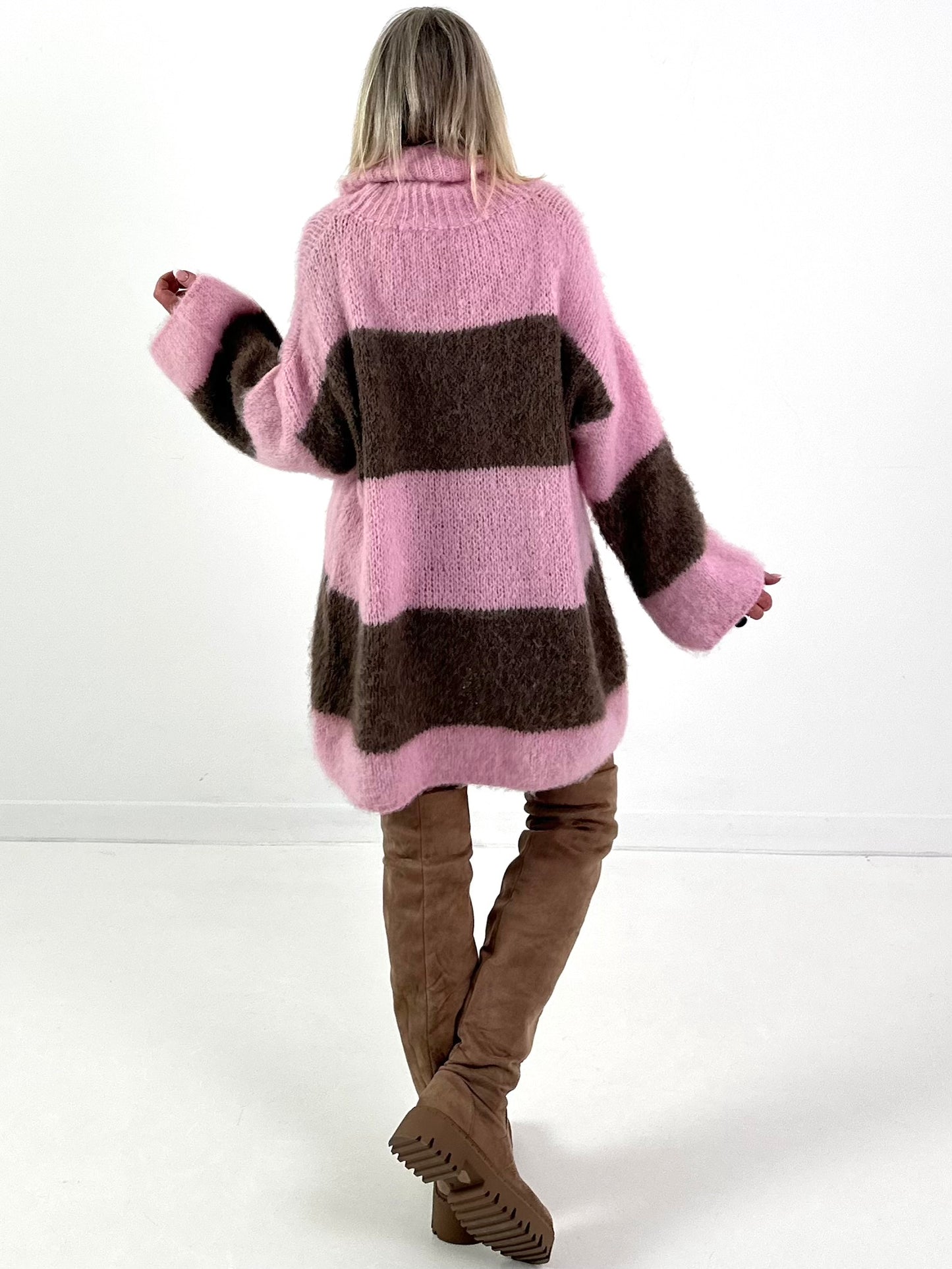 Lange trui/jurk model "Velvet Flow" - roze-taupe